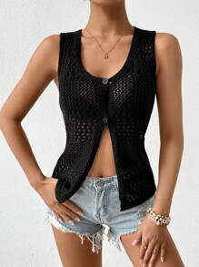 SHEIN LUNE 2024 Nowość Prosty Detale przycisku Wgłębić Sweter z dzianiny Kamizelka