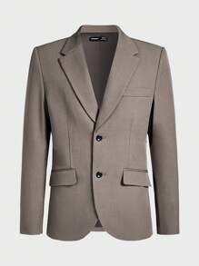 AKNOTIC Business Casual 易打理男士撞色领梭织长袖商务西装外套，秋冬装 - 灰色 - 查看 2