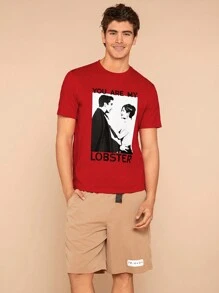 FRIENDS X SHEIN Ensemble t-shirt casual et shorts d'été avec imprimé portrait pour homme