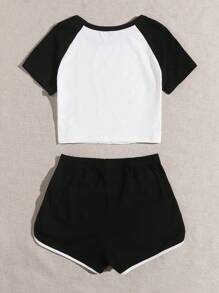 SHEIN EZwear 插肩袖短版上衣和海豚短褲套裝