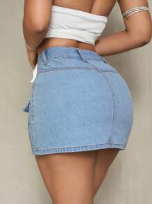 SHEIN SXY 女士牛仔裙,多口袋設計