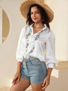 Aveloria Floral Print Button-Down Long Sleeve Shirt