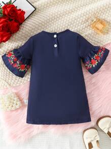 Baby Girl Bohemian Printed Rose Location Long Sleeve A-Line Dress With Bell Sleeves - Multicolor - View 2