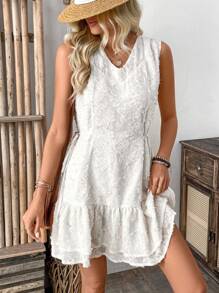 Breezaya Solid Color V Neck Sleeveless Dress