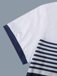 Manfinity Homme Maglietta a maniche corte da uomo con collo henley, a blocchi di colore e righe, per l'estate, per uscire, per gli amici