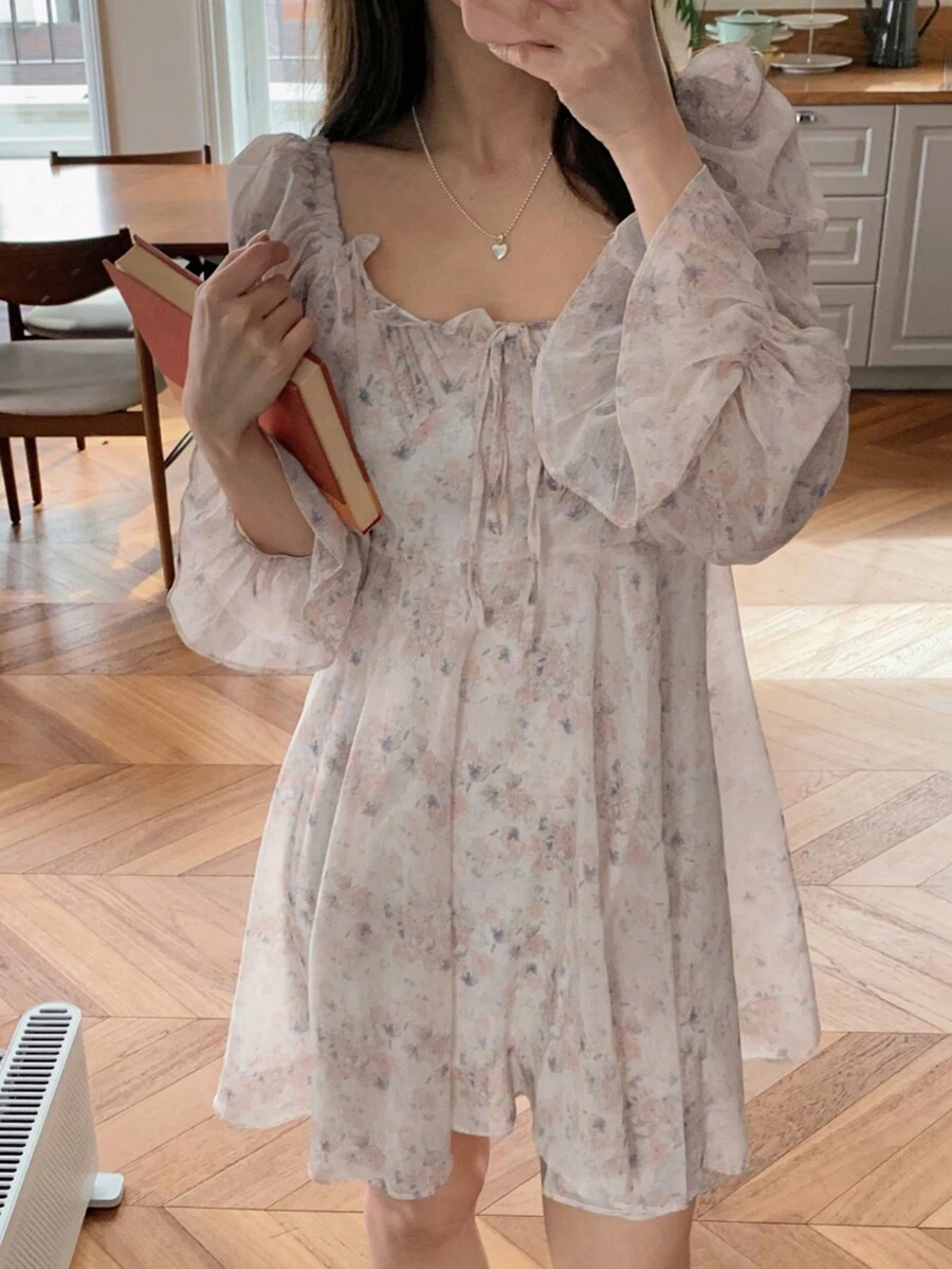 DAZY Women's Floral Print Round Neck A-Line Dress - Pink - View 1