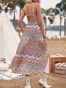 Breezaya Women's Floral Print Asymmetrical Cutting Backless High Split Dress - Multicolor - View 1