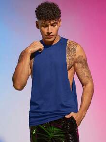 Áo thun nam cổ tròn dệt kim không tay - Màu xanh lam - Xem 1