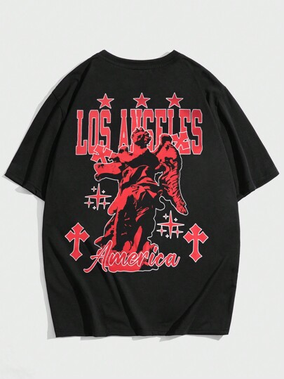 Grunge Punk Men's Printed Loose Fit Short Sleeve T-Shirt, Spring Summer