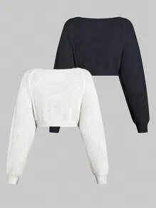 קרדיגן סריג מצולע בצבע אחיד למידות גדולות - שחור - ראה 2