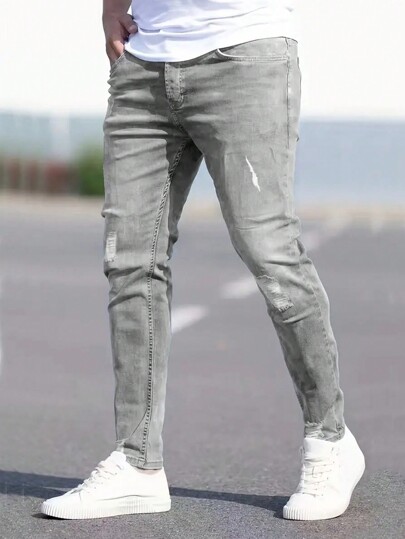 Men's Stylish Slim Fit Distressed Jeans