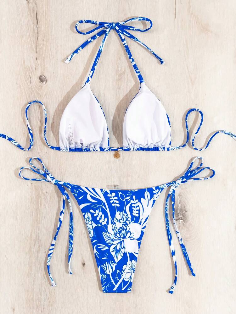Women's Floral Print Halter Neck Separated Bikini Set With 2 Pieces Summer Beach
