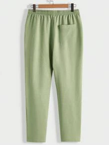 Manfinity Homme Nam Màu thuần Cổ Vết đẻo Ngắn tay Áo thun Và Eo dây rút Quần - màu xanh lá - Xem 3