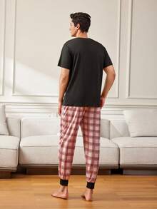 男士咖啡圖案短袖t恤居家套裝 - 彩色 - 查看 2