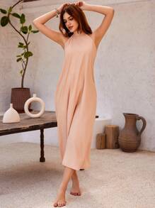 GENKIRA Sleeveless Halter Neck Solid Color Backless Fashionable Dress - Multicolor - View 5