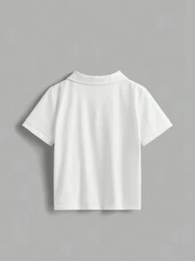 SHEIN Young Boy Solid Color Knitted Short Sleeve Polo Shirt With Turn-Down Collar