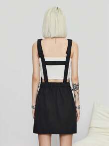SHEIN EZwear 女式gorpcore前中拉鍊工裝連身裙 - 黑色 - 查看 2