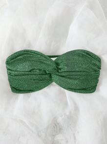 SHEIN Swim Summer Beach Glitter Twist Front Bandeau Bikini Top - Green - View 4