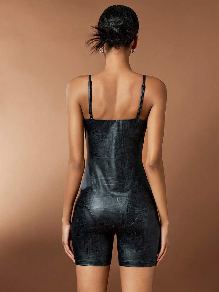 Vintage Printed Slim Spaghetti Strap Romper