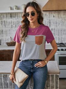 SHEIN LUNE 女士色塊條紋t卹