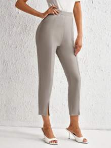 SHEIN Clasi 女士純色分裂下擺打底褲 - 淺灰色 - 查看 1