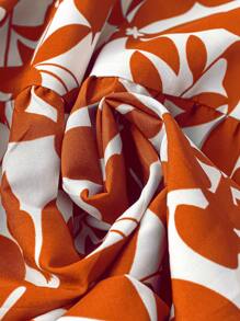 SHEIN Clasi 加大碼植物印花連衣裙,荷葉邊設計 - 橘色 - 查看 5