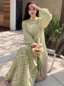 DAZY Women's V-Neck Floral Print Long Sleeve Dress,Casual Women Dresses,Fall Dress - Yellow - View 1