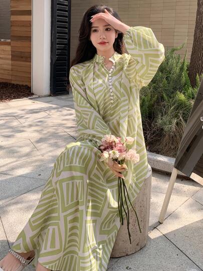 DAZY Vestido de mujer de manga larga con cuello en V y estampado floral, vestidos casuales de mujer, vestido de otoño