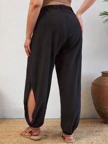 RueChic Plus Split Detailed Thigh Pants - Black - View 2