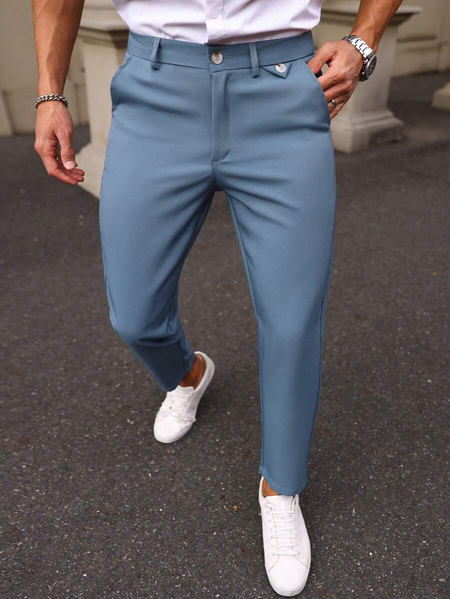 Manfinity Bizformal Men's Tapered Casual Suit Pants With Slanted Pockets - Baby Blue - View 1