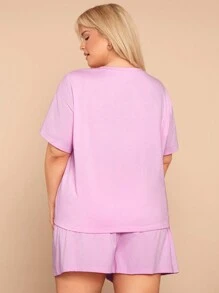 FRIENDS X SHEIN Plus rozmiar 1 zestaw Luźna piżama z dzianiny dla par z nadrukiem filiżanki kawy, kolor różowy, do noszenia w domu i na co dzień - Różowy - Zobacz 2