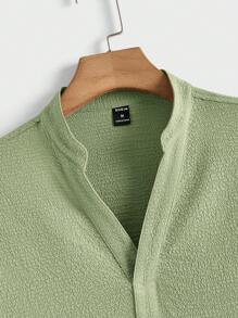 Manfinity Homme Nam Màu thuần Cổ Vết đẻo Ngắn tay Áo thun Và Eo dây rút Quần - màu xanh lá - Xem 6