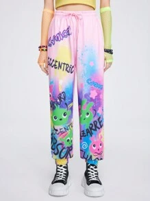 ROMWE Avant 多彩數字印花女式運動長褲 - 淺粉色 - 查看 1