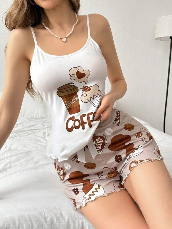 مجموعة بيجاما نسائية مطبوعة برسوم متحركة مع زخرفة الربطة