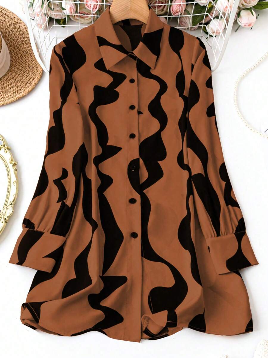 EMERY ROSE Women's Colorblock Turn-Down Collar Button-Up Shirt,Long Sleeve Tops Fall Cloth For Women