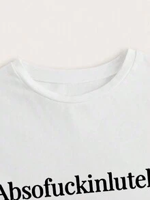 INAWLY Women's Letter Print Slim Fit Cropped T-Shirt Graphic Tees Women Tops - White - View 3