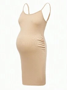 Modmama Maternity Summer Urban Casual Multicolor Tight-Fitting Spaghetti Strap Dress With Large Round Neckline