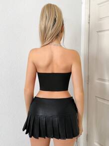 SHEIN ICON Top De Corsé Rosa Con Escote En Forma De Corazón Para Mujer De La Y2k Con Decoración De Diamantes De Imitación Y Cintura Ajustable - Negro - Ver 3