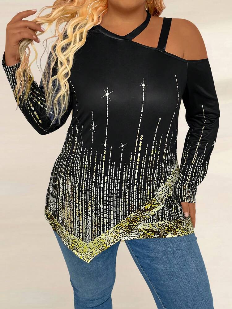 Plus Size Asymmetrical Neckline And Hem T-Shirt