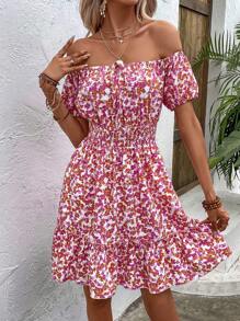 Breezaya Off-Shoulder Short Sleeve Mini Floral Dress