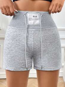SHEIN EZwear Letter Patched Wide Leg Drawstring Waist Shorts - Grey - View 4