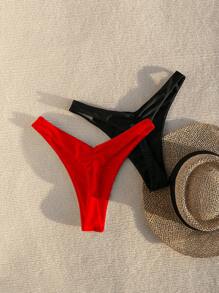 Swim Basics Ladies' 2pcs Summer Beach Solid Bikini Bottom For Vacation Red Pantiessexy Thongs - Multicolor - View 5