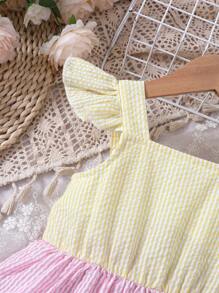 寶寶女孩無袖拼色荷葉邊連衣裙