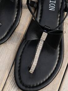 Sandali infradito con perline, cristalli e dettagli giovani, tacco piatto, stile artigianale, adatti per spiaggia o feste di San Valentino - nero - Visualizzare 5