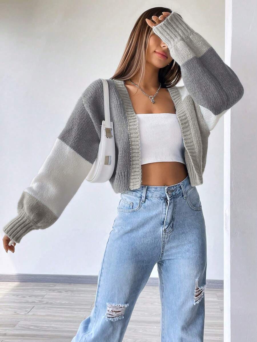 Flirla Oversized Color Block Long Sleeve Cardigan,Long Sleeve Tops Fall Winter Cloth For Women - Multicolor - View 1