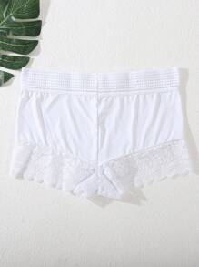 Women's Casual White Boyshorts With Contrast Lace Detail Medium Stretch Fabric Underwear - White - View 2