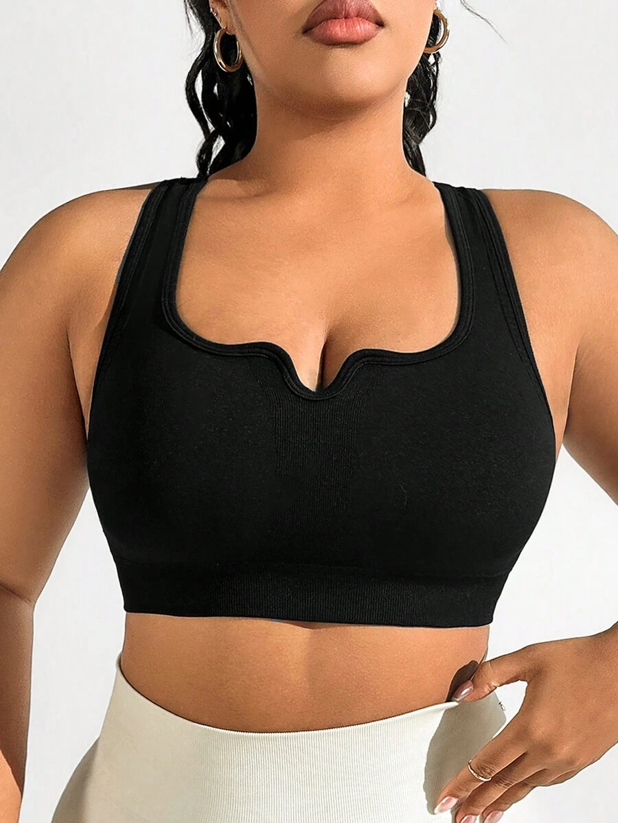 Gameset SHEIN Sport Kích thước lớn Racerback Bras thể thao - màu đen - Xem 1
