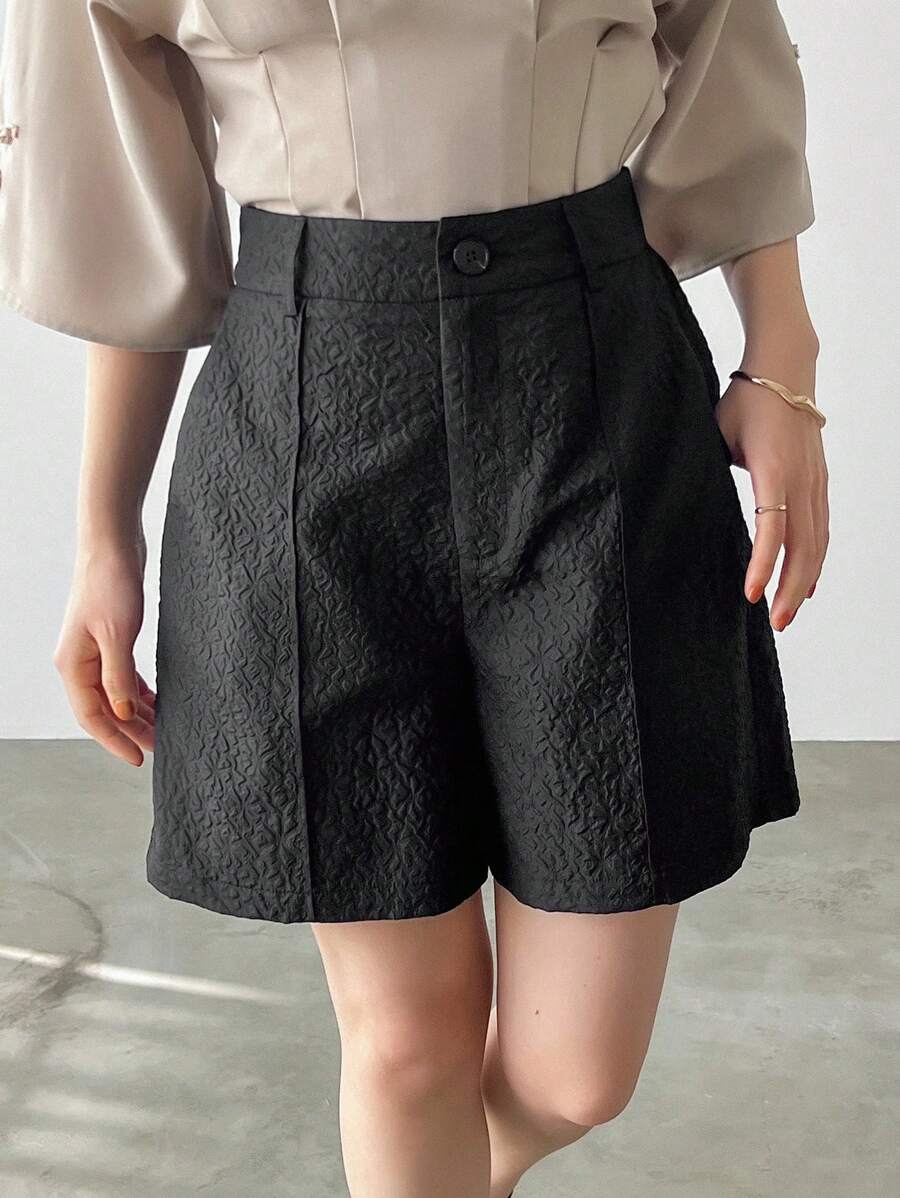 FRIFUL Của phụ nữ Đúng mốt Textured Đen Giải trí Quần short - màu đen - Xem 1