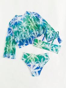 Tween-Mädchen Farbblock Bikini Set mit BadeCover-Up für den Sommerstrand - Graublau - Übersicht 2
