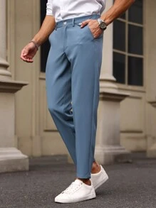 Manfinity Bizformal Men's Tapered Casual Suit Pants With Slanted Pockets - Baby Blue - View 3